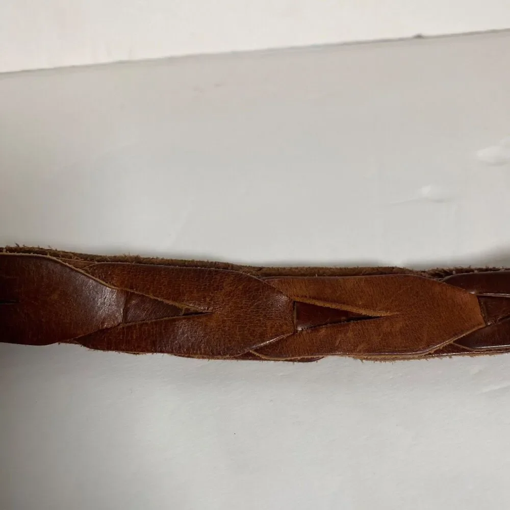 Eddie Bauer Brown Leather Interlocking Belt Solid Brass Buckle Size 42 Vintage
